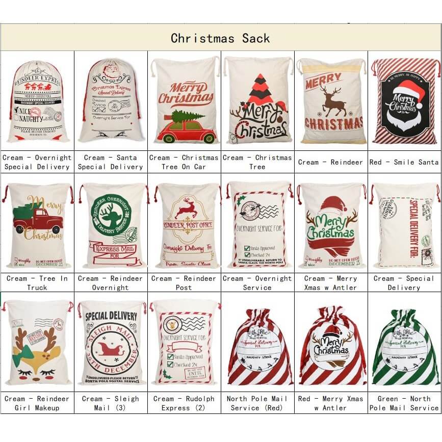 Christmas Decorations: 50x70cm Canvas Hessian Christmas Santa Sack Xmas Stocking Reindeer Kids Gift Bag, Cream - Reindeer