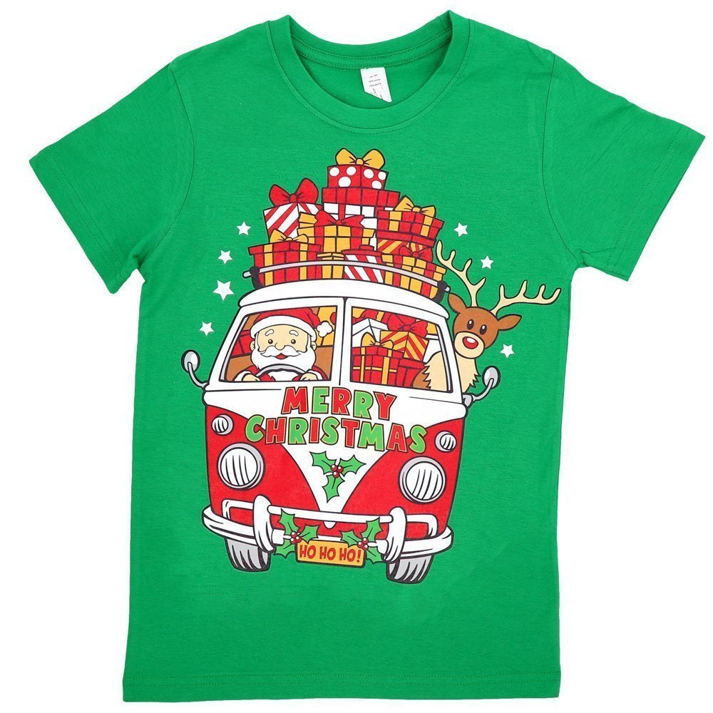Christmas Clothing: New Funny Adult Xmas Christmas T Shirt Tee Mens Womens 100% Cotton Jolly Ugly, Santa Drive Kombi (Green), 2XL