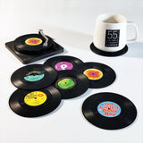 6x Creative Vinyl Record Cup Coasters w Holder Glass Drink Tableware Home DǸcor, A w/ Record Player Holder