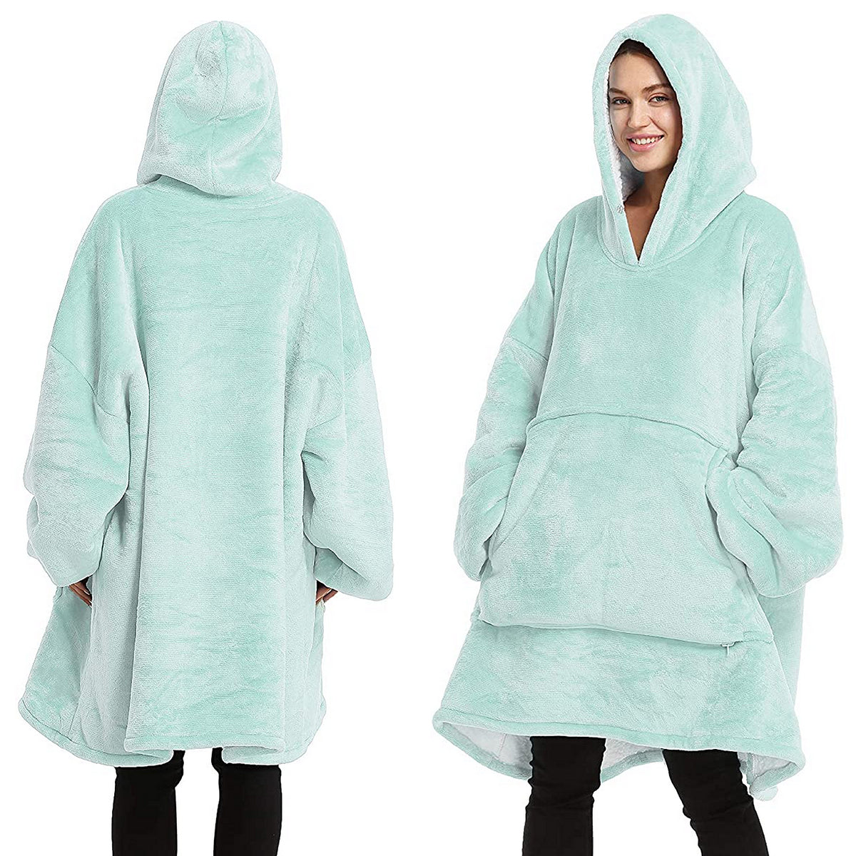 Blankets & Throws: Oversized Soft Pullover Plain Hoodie Warm Fleece Blanket Plush Winter Sweatshirt, Aqua, Adult