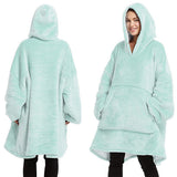 Blankets & Throws: Oversized Soft Pullover Plain Hoodie Warm Fleece Blanket Plush Winter Sweatshirt, Aqua, Adult