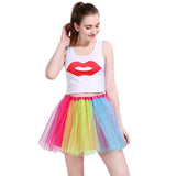Girl's Skirts: New Adults Tulle Tutu Skirt Dressup Party Costume Ballet Womens Girls Dance Wear, Rainbow_F, Kids