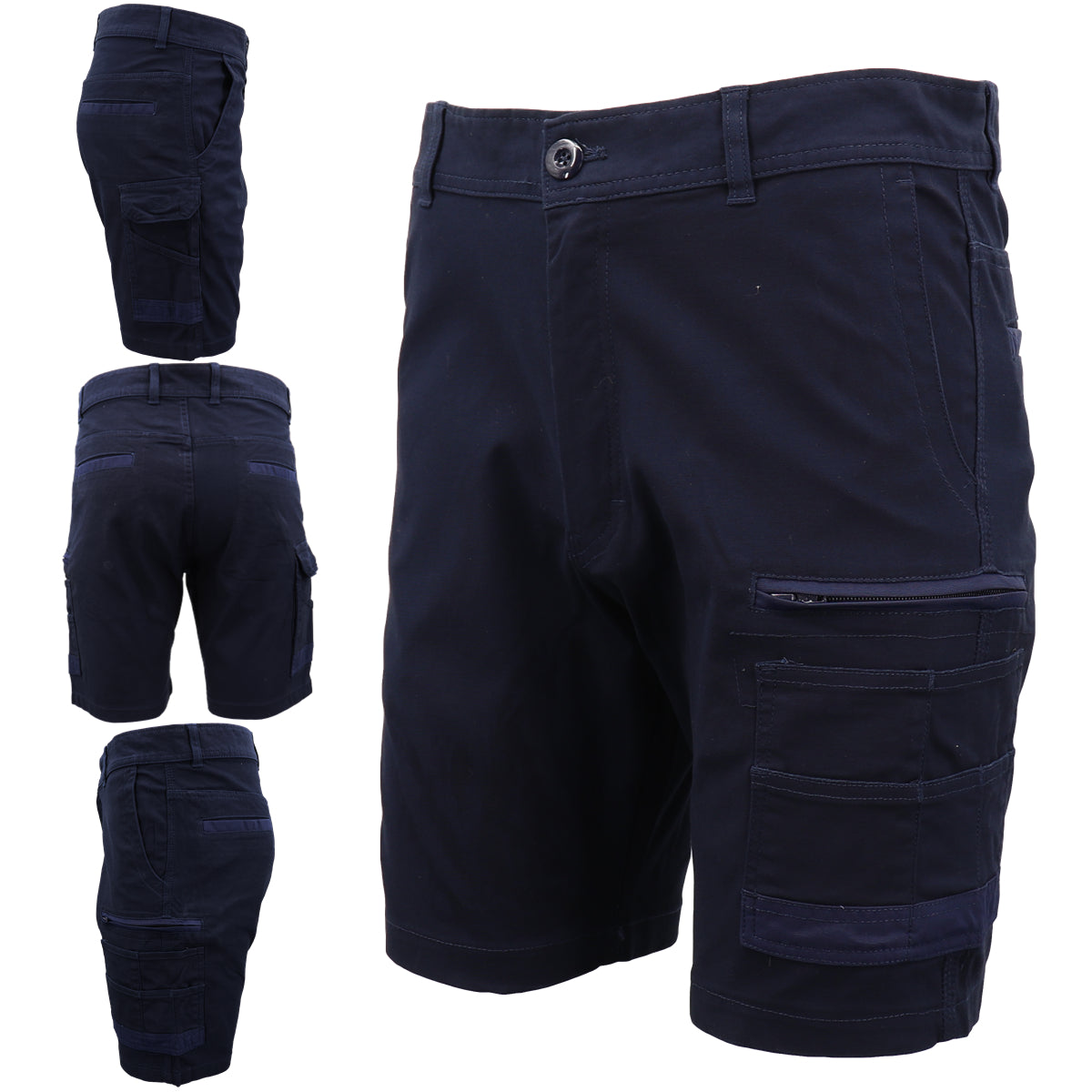 Men's Shorts: Mens Cargo Cotton Drill Work Shorts UPF 50+ 13 Pockets Tradies Workwear Trousers, Navy, 34