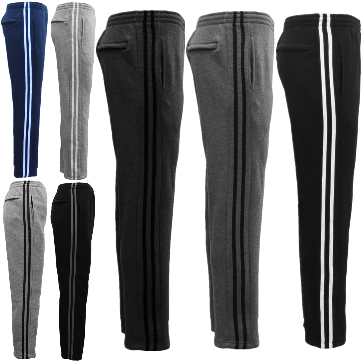 Men's Sweats & Trackpants: Men's Fleece Casual Sports Track Pants w Zip Pocket Striped Sweat Trousers S-6XL, Black w Grey Stripes, 3XL
