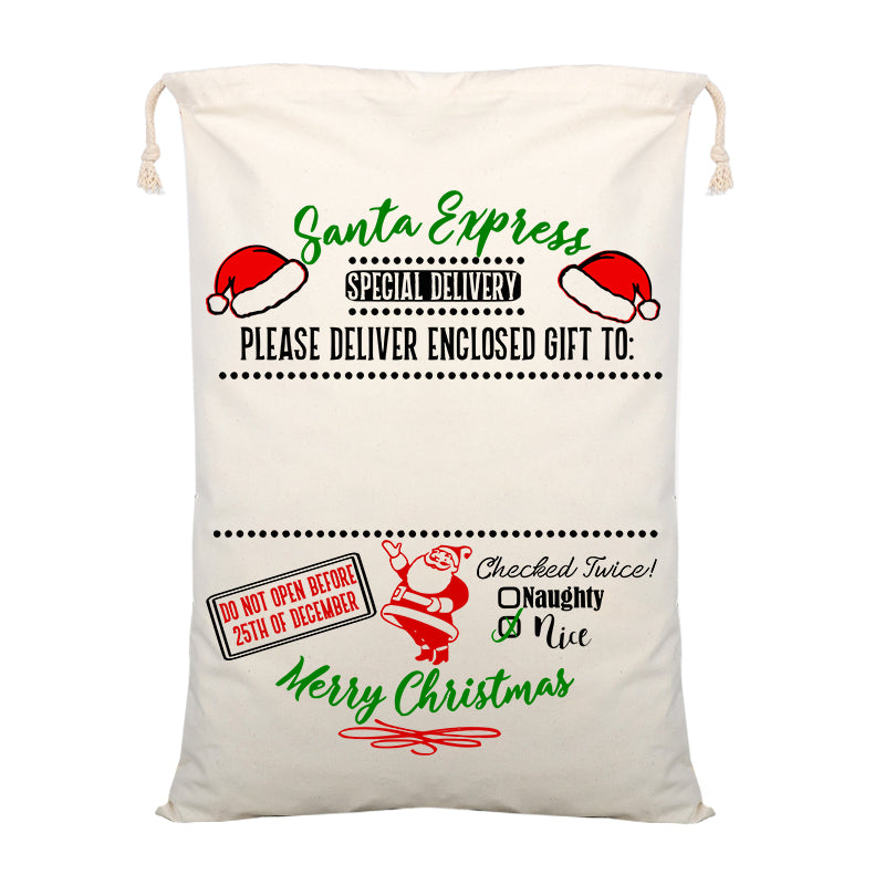 Christmas Decorations: Large Christmas XMAS Hessian Santa Sack Stocking Bag Reindeer Children Gifts Bag, Cream - Delivery Enclosed Gift