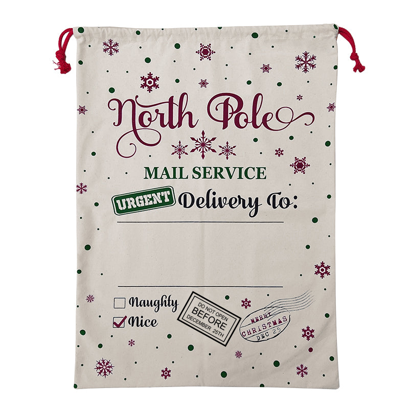 Christmas Decorations: 50x70cm Canvas Hessian Christmas Santa Sack Xmas Stocking Reindeer Kids Gift Bag, Cream - Snowflakes Delivery