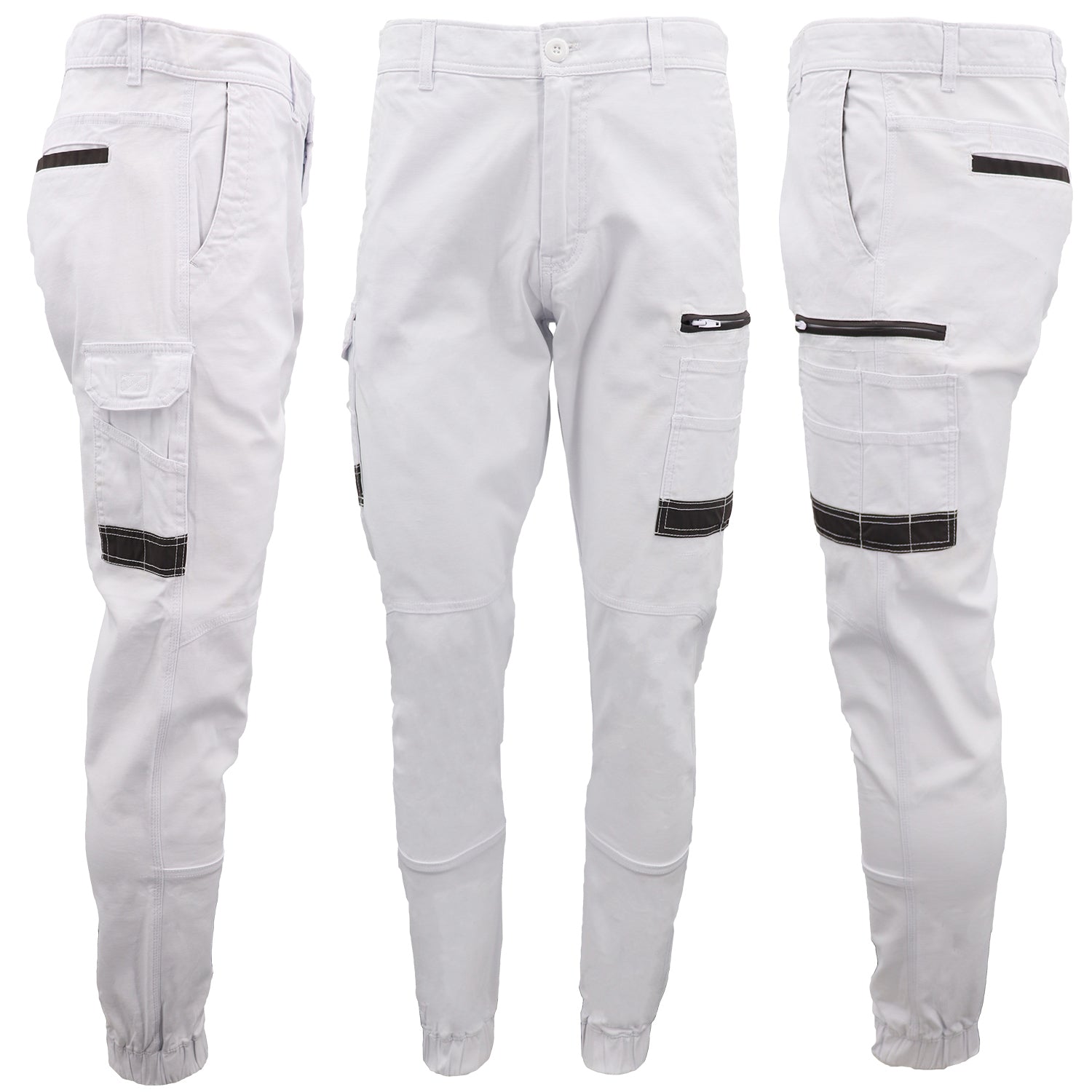 Men's Pants & Chinos: Men's Cargo Cotton Drill Work Pants UPF 50+ 13 Pockets Tradies Workwear Trousers, White, 32