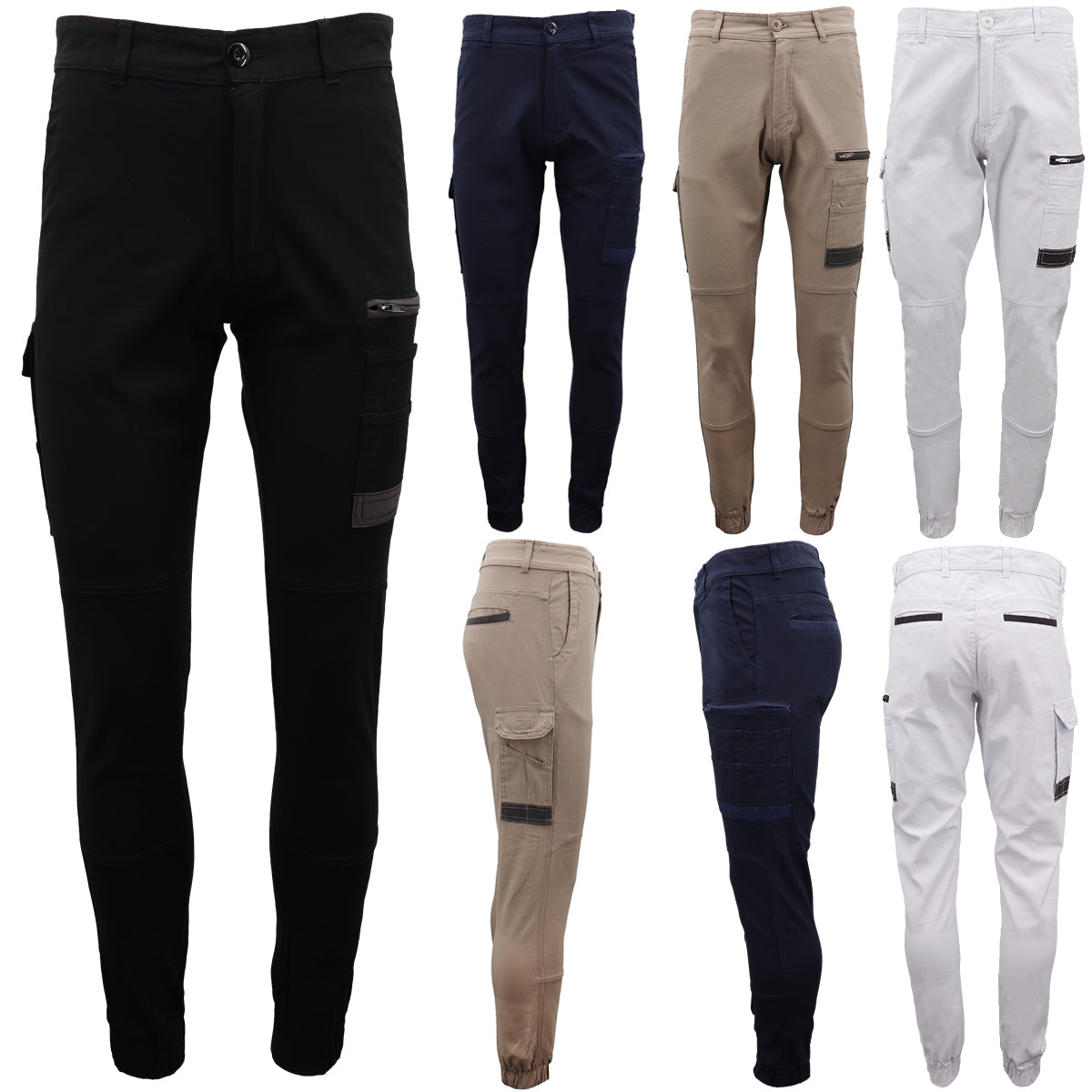 Men's Pants & Chinos: Men's Cargo Cotton Drill Work Pants UPF 50+ 13 Pockets Tradies Workwear Trousers, White, 32