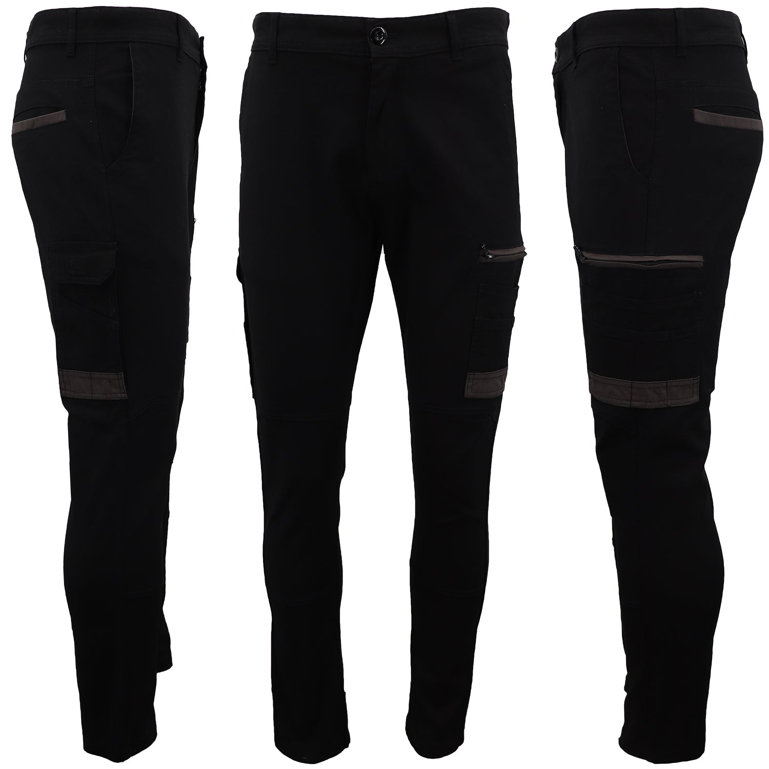 Men's Pants & Chinos: Men's Cotton Drill Cargo Work Pants UPF 50+ 13 Pockets Tradies Workwear Trousers, Black, 30