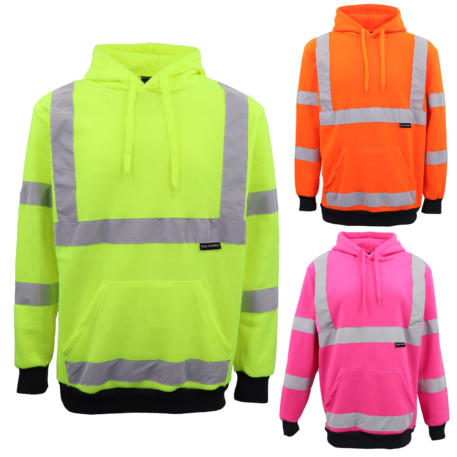 Men's Sweats & Trackpants: HI VIS Hooded Safety Jumper Hoodie Sweatshirt Tradie Workwear Fleece Jacket Coat, Fluro Orange, XL
