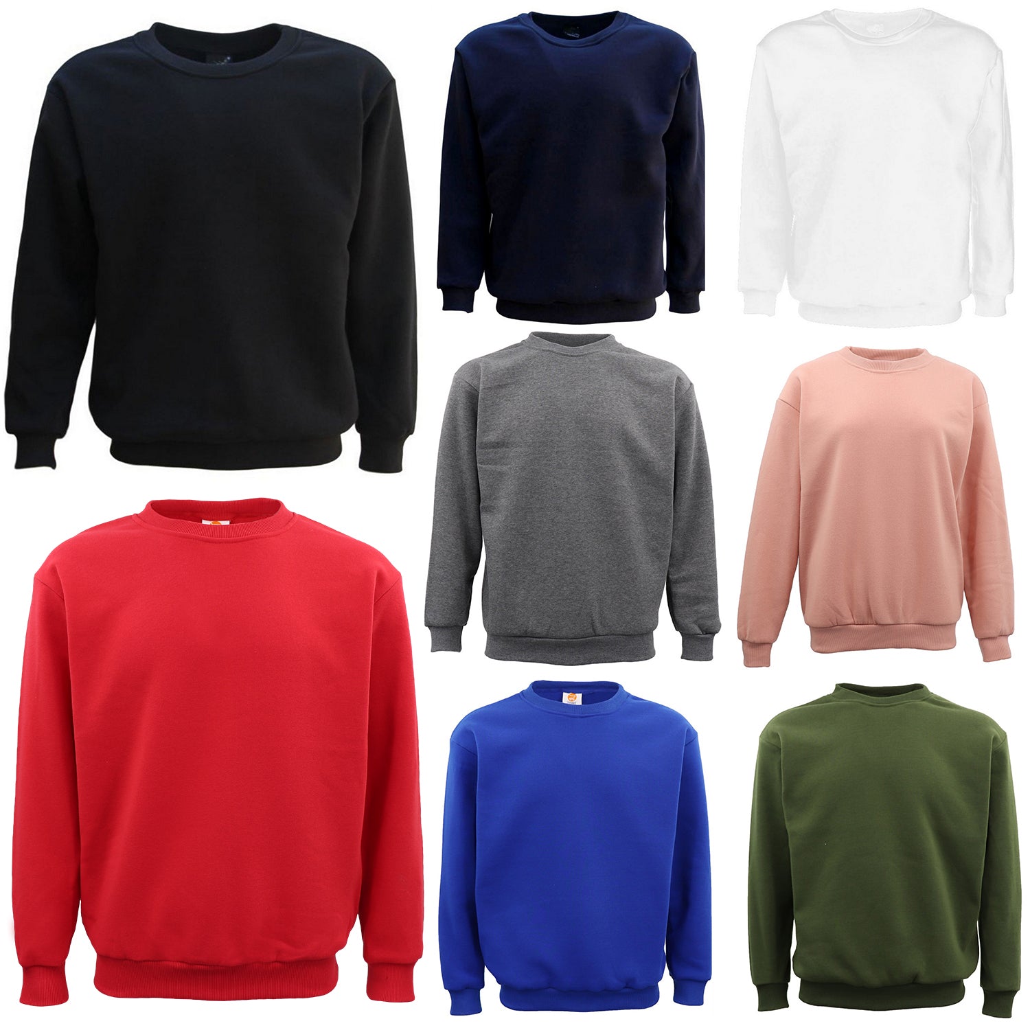 Men's Knitwear & Sweaters: New Adult Unisex Plain Pullover Fleece Jumper Mens Long Sleeve Crew Neck Sweater, Royal Blue, 3XL