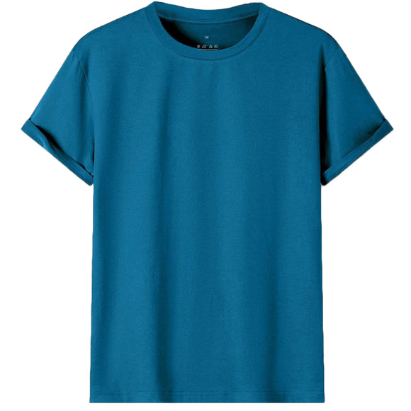 Adult 100% Cotton T-Shirt Unisex Men's Basic Plain Blank Crew Tee Tops Shirts, Aqua, 3XL