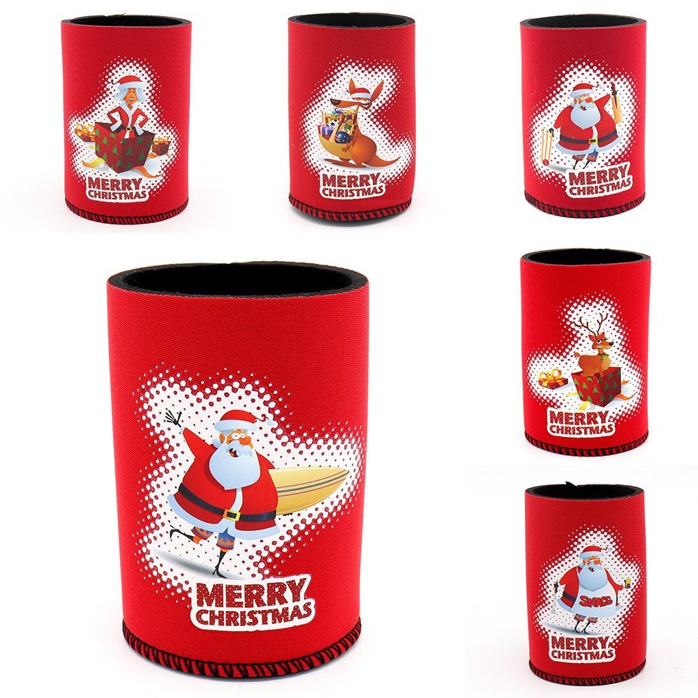 Beer Hampers: 6x Christmas Stubby Stubbie Holders Beer Bottle Drink Can Cooler Santa Reindeer, A