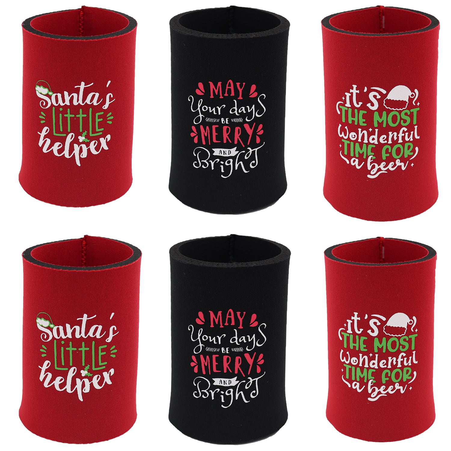 Beer Hampers: 6x Christmas Stubby Stubbie Holders Beer Bottle Drink Can Cooler Santa Reindeer, B