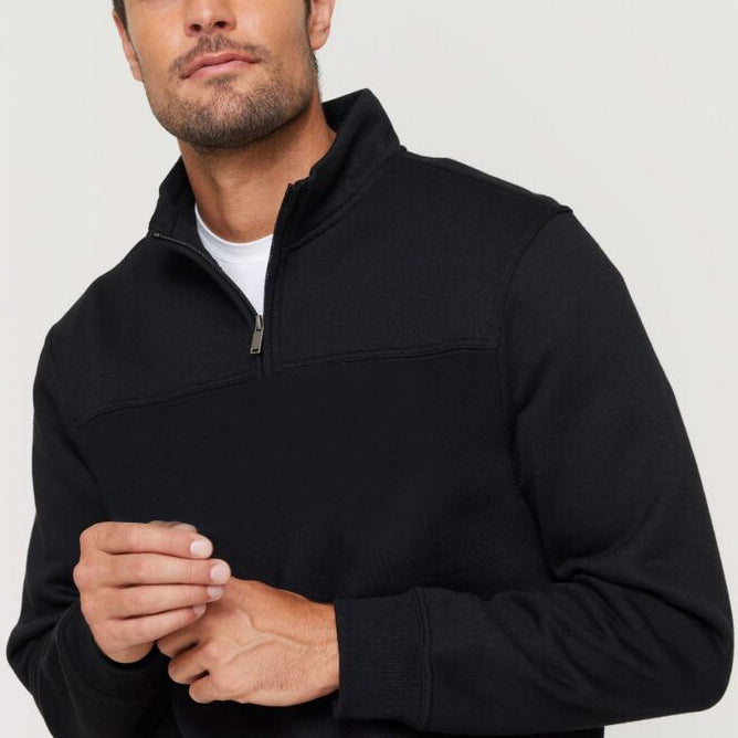 Men's Sweats & Trackpants: New Men's Unisex Adult Half-Zip Fleece Jumper Pullover Stand Collar Jacket Shirt, Navy, 2XL