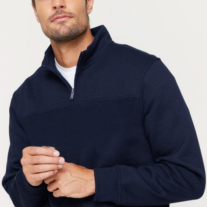 Men's Sweats & Trackpants: New Men's Unisex Adult Half-Zip Fleece Jumper Pullover Stand Collar Jacket Shirt, Navy, 2XL