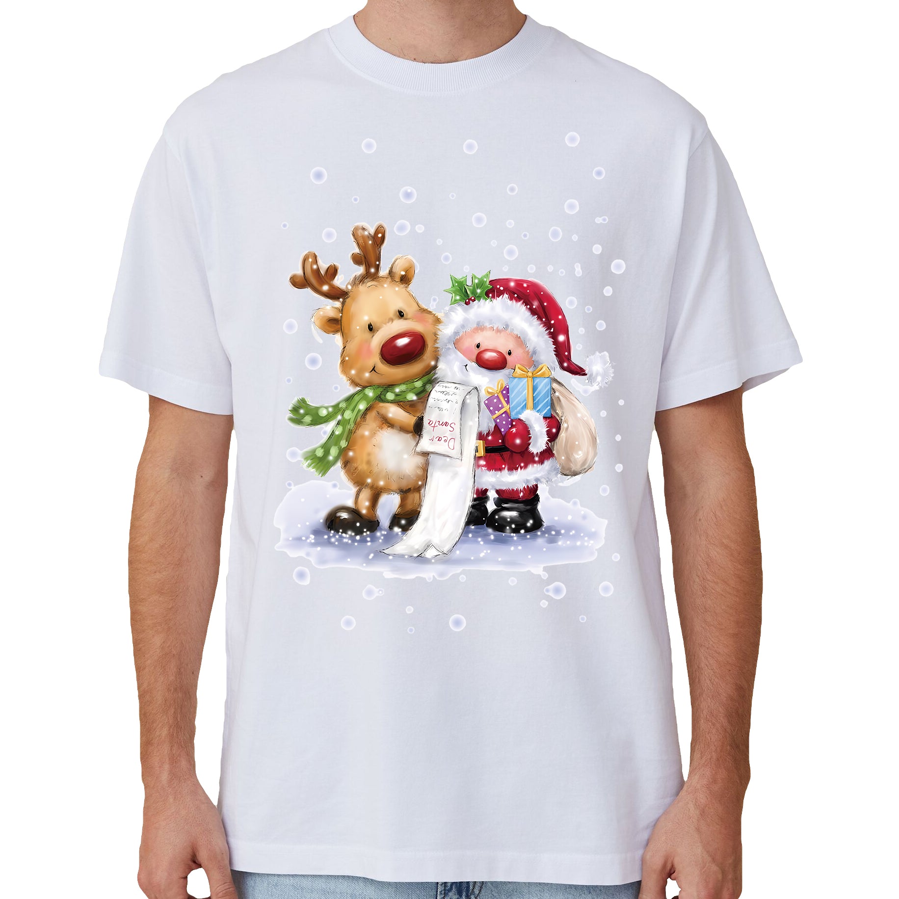 Christmas Clothing: 100% Cotton Christmas T-shirt Adult Unisex Tee Tops Funny Santa Party Custume, Reading Santa (White), L