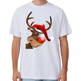 100% Cotton Christmas T-shirt Adult Unisex Tee Tops Funny Santa Party Custume, Reindeer Wink (White), 3XL