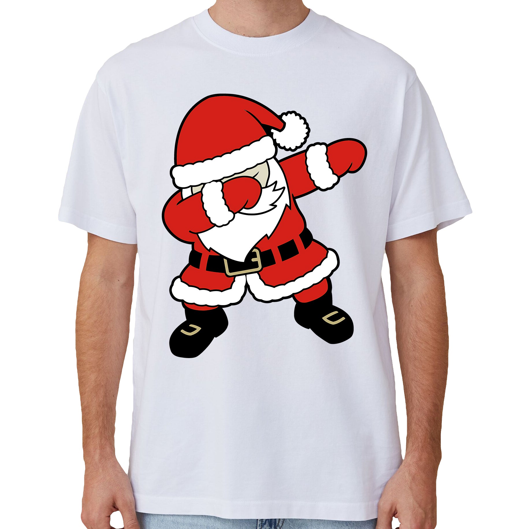 Christmas Clothing: 100% Cotton Christmas T-shirt Adult Unisex Tee Tops Funny Santa Party Custume, Dancing Santa (White), 3XL