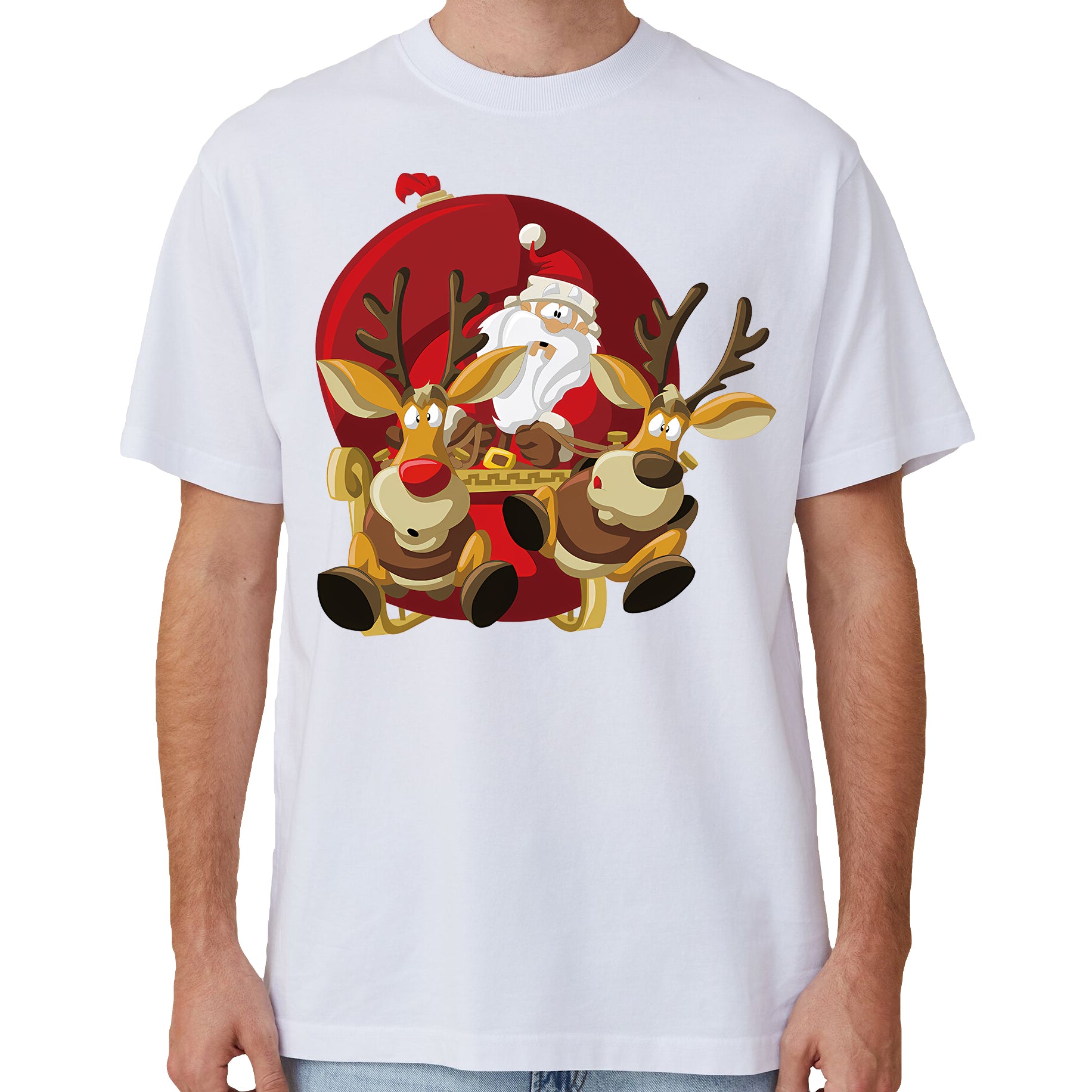 Christmas Clothing: 100% Cotton Christmas T-shirt Adult Unisex Tee Tops Funny Santa Party Custume, Santas Sleigh (White), 3XL
