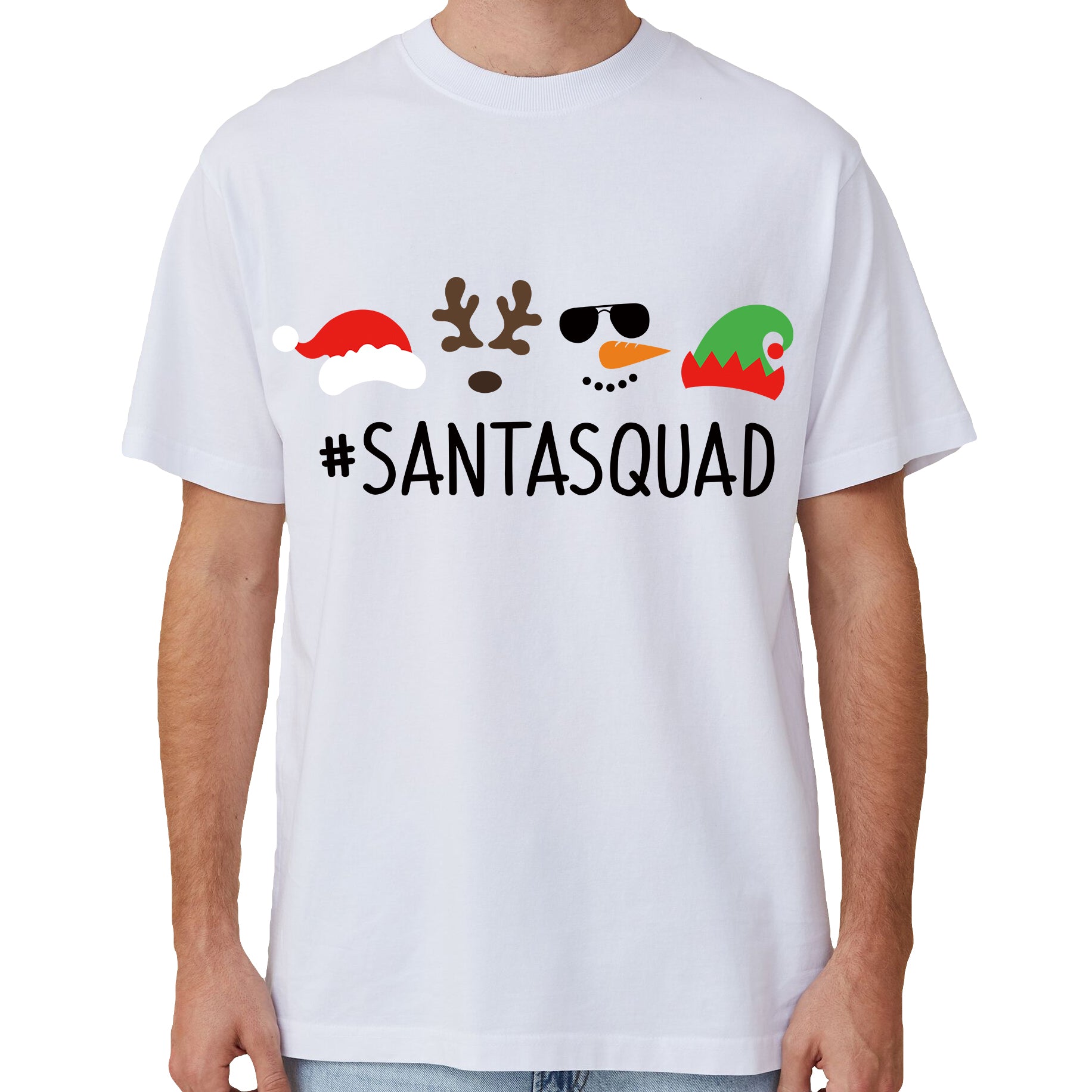 Christmas Clothing: 100% Cotton Christmas T-shirt Adult Unisex Tee Tops Funny Santa Party Custume, Santa Squad (White), L