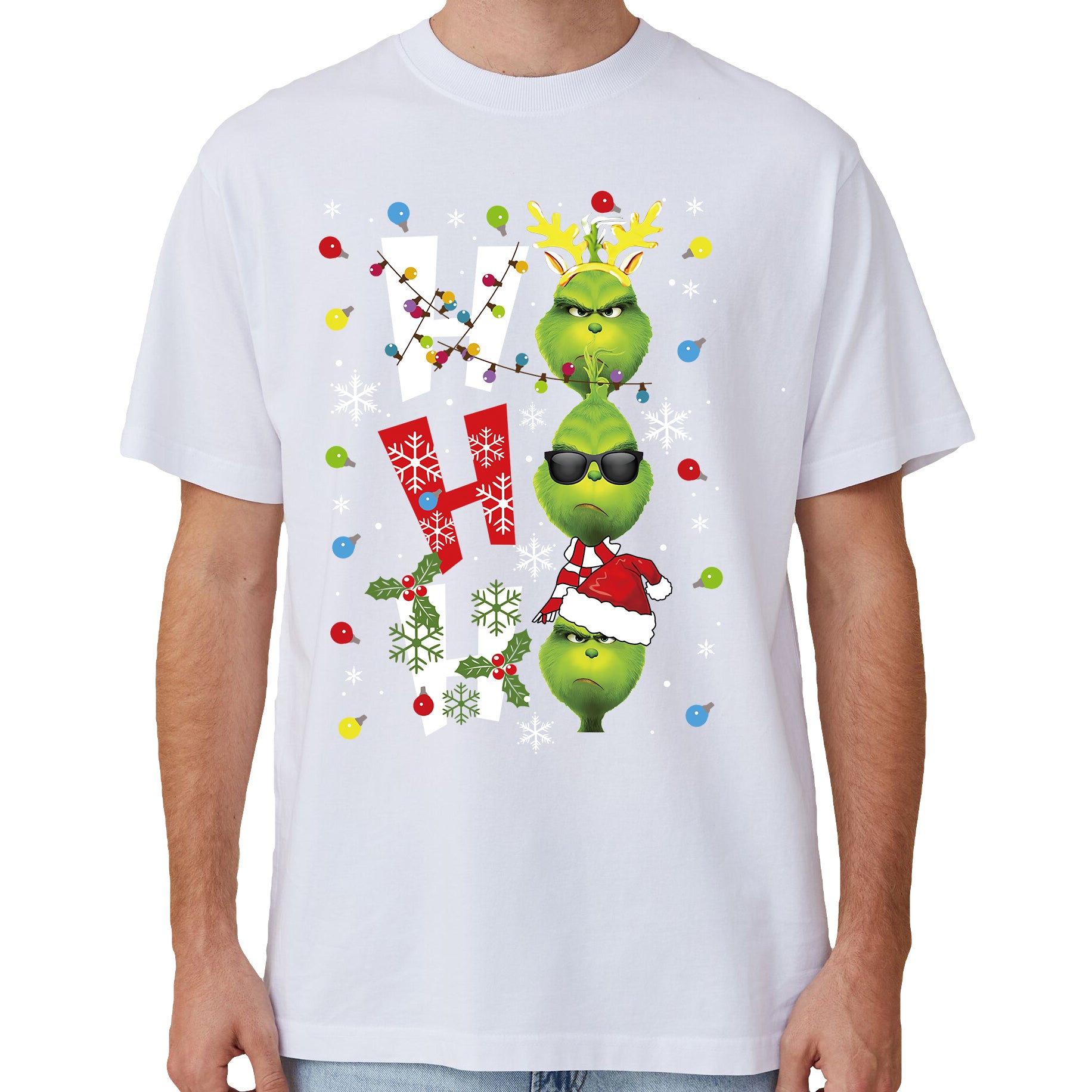 Christmas Clothing: 100% Cotton Christmas T-shirt Adult Unisex Tee Tops Funny Santa Party Custume, Shrek (White), L