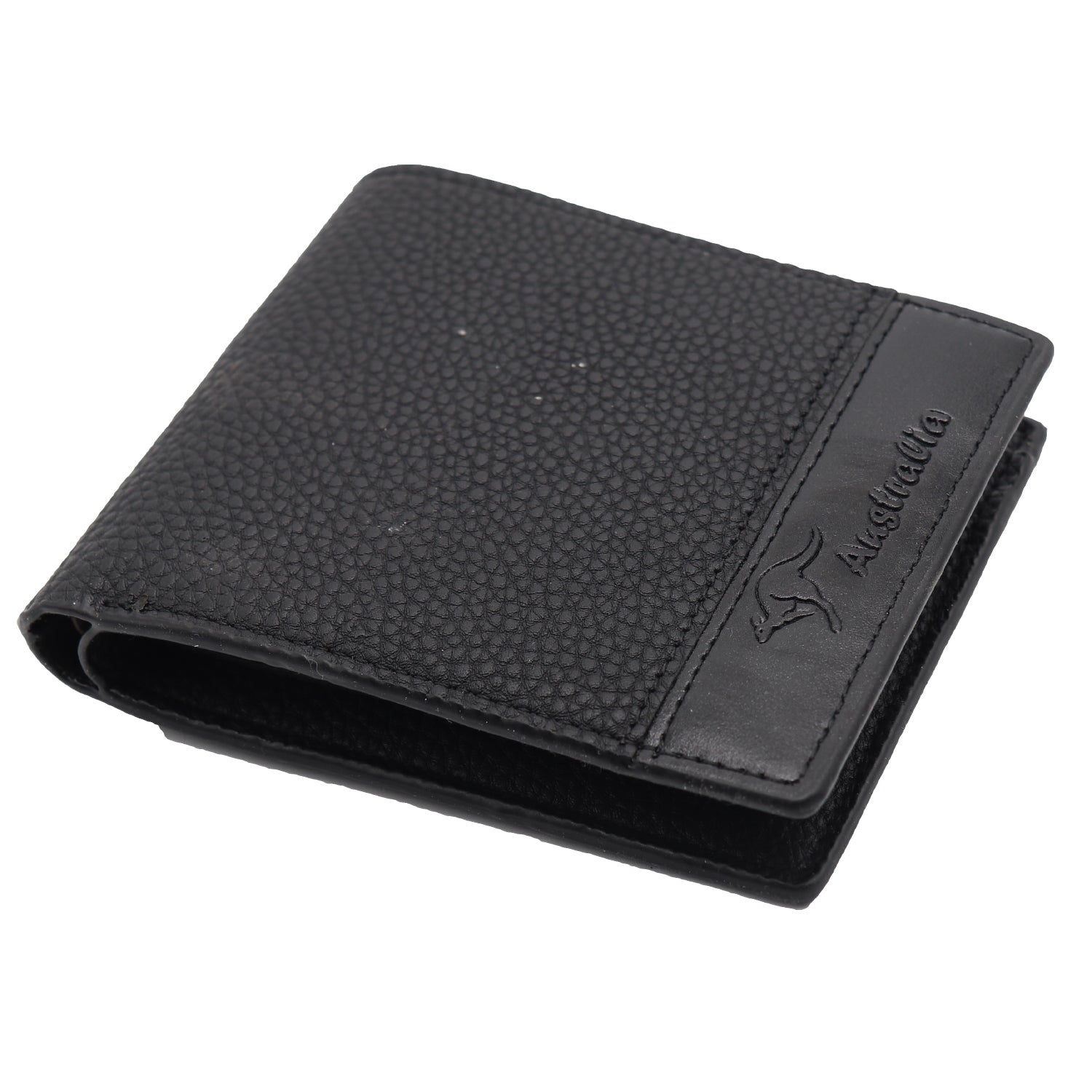 Gift Bags: Mens Wallet Australian Kangaroo Leather Bifold Souvenir Gift Coin Card Holder, Midnight Black Textured