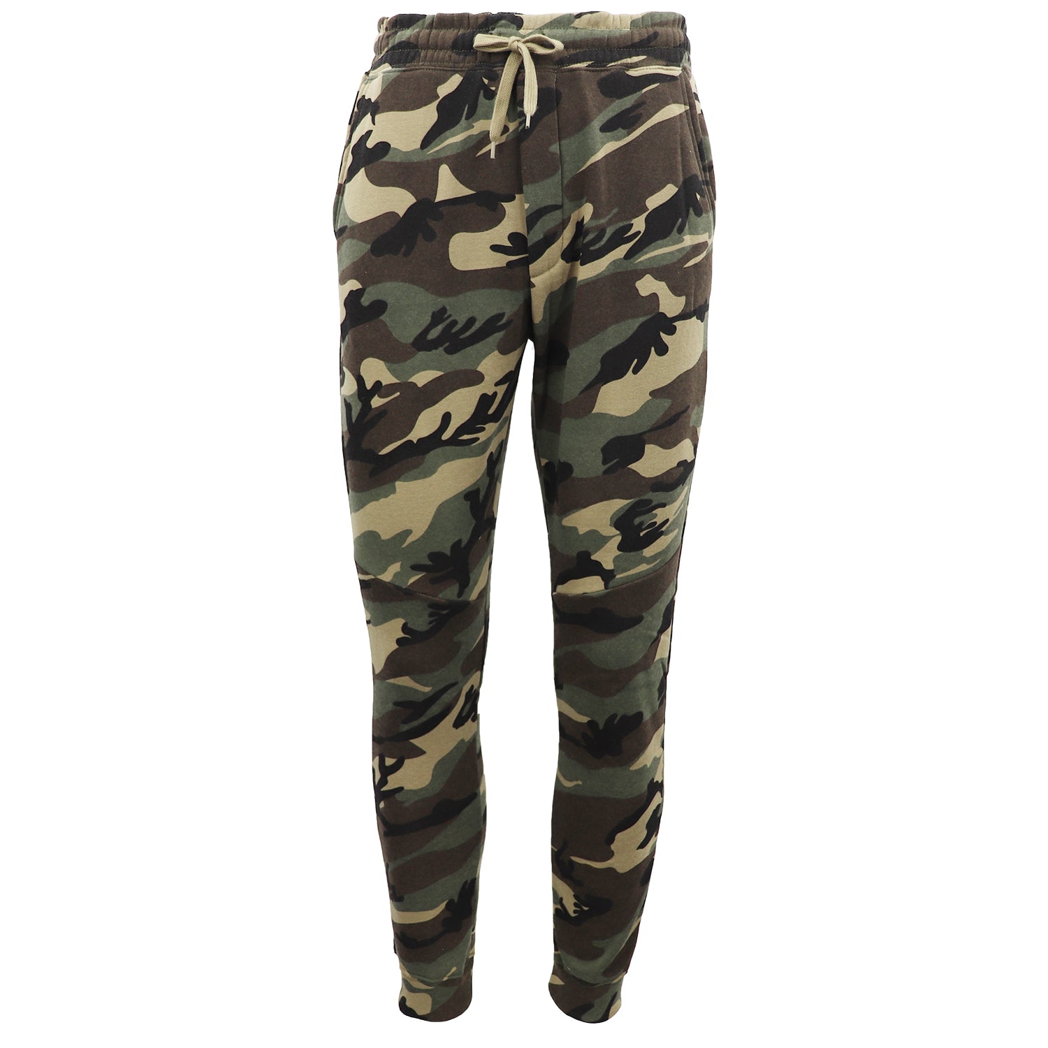 Men's Sweats & Trackpants: Men's Fleece Track Pants Military Camouflage Tactical Gym Trousers w Cuffed Hem, Green Camo, XS
