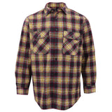 Men's Shirts: Men's 100% Cotton Flannelette Shirt Long Sleeve Plaid Check Flannel w Pockets, Golden Horizon Plaid, XL