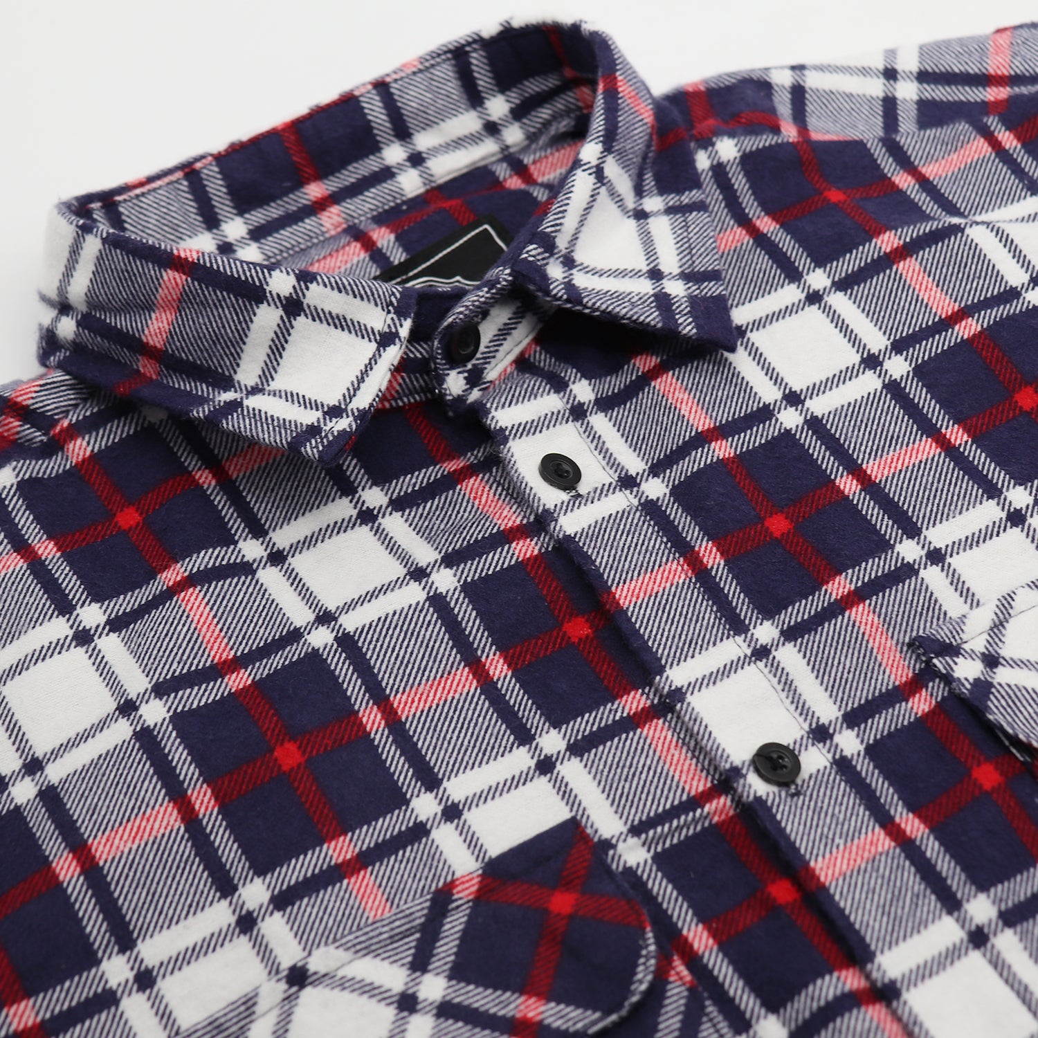 Men's 100% Cotton Flannelette Shirt Long Sleeve Plaid Check Flannel w Pockets, Snowfall Navy Plaid, L