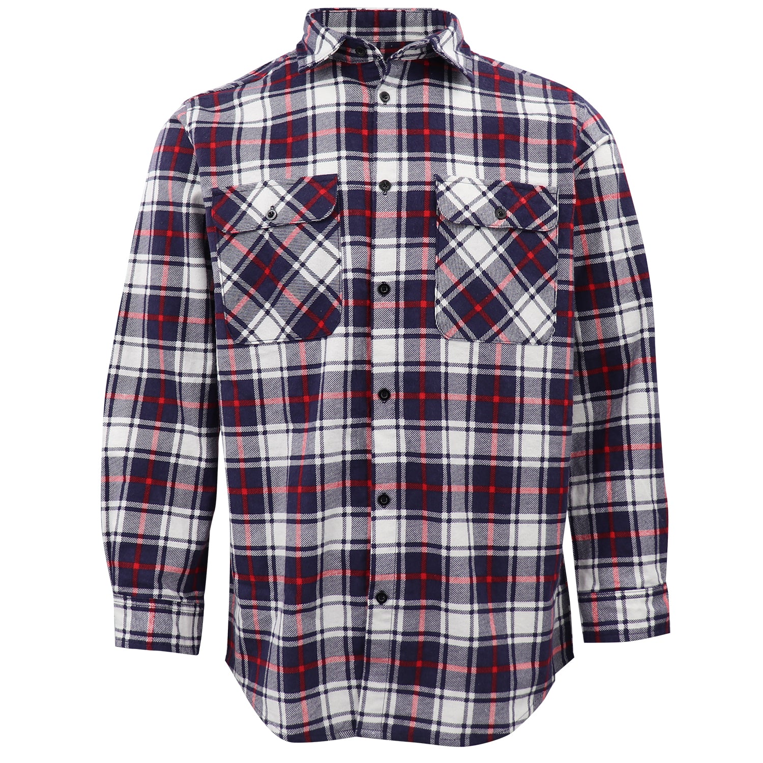 Men's 100% Cotton Flannelette Shirt Long Sleeve Plaid Check Flannel w Pockets, Snowfall Navy Plaid, 3XL