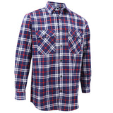 Men's Shirts: Men's 100% Cotton Flannelette Shirt Long Sleeve Plaid Check Flannel w Pockets, Patriot Navy Plaid, L