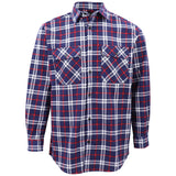 Men's Shirts: Men's 100% Cotton Flannelette Shirt Long Sleeve Plaid Check Flannel w Pockets, Patriot Navy Plaid, L