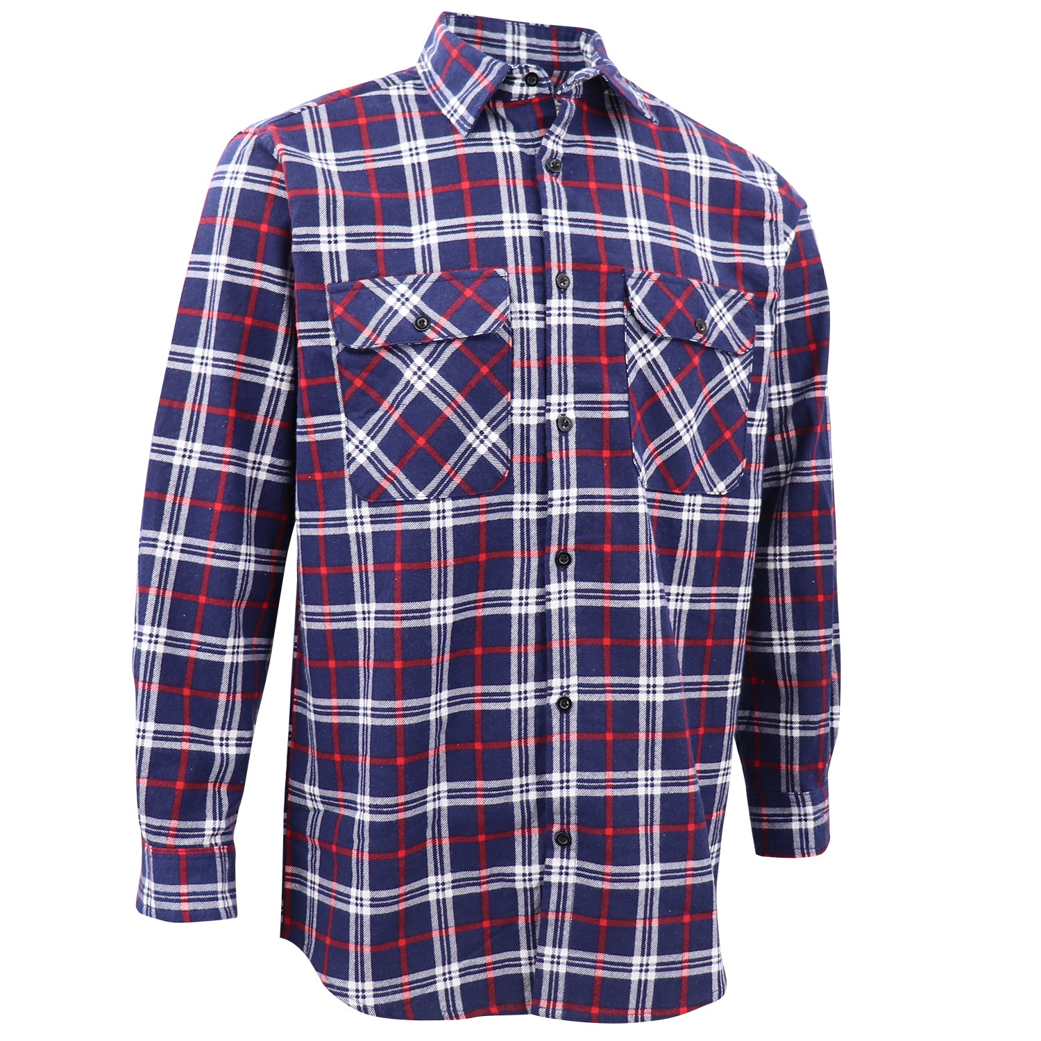 Men's 100% Cotton Flannelette Shirt Long Sleeve Plaid Check Flannel w Pockets, Patriot Navy Plaid, 2XL