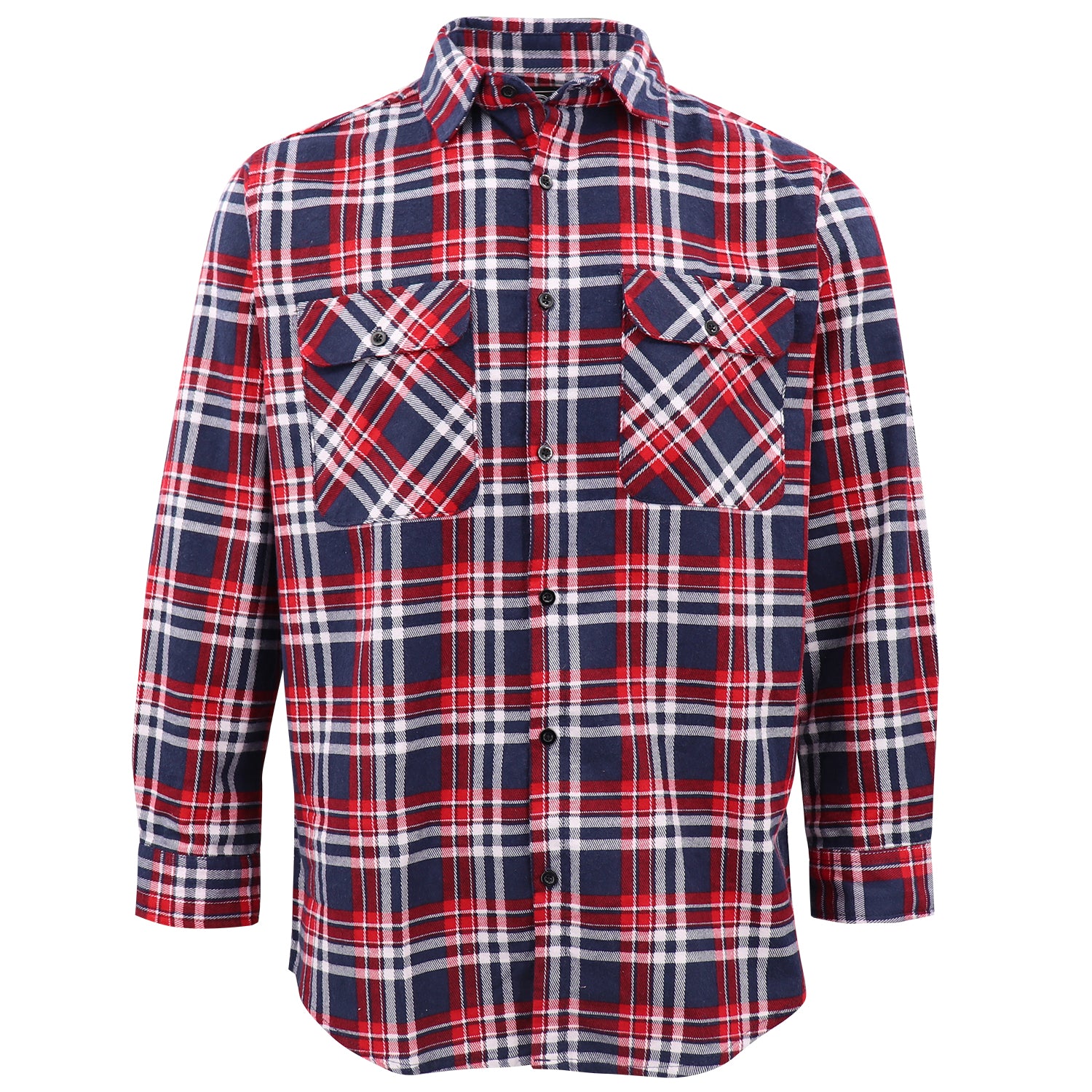 Men's 100% Cotton Flannelette Shirt Long Sleeve Plaid Check Flannel w Pockets, Heritage Red Plaid, XL