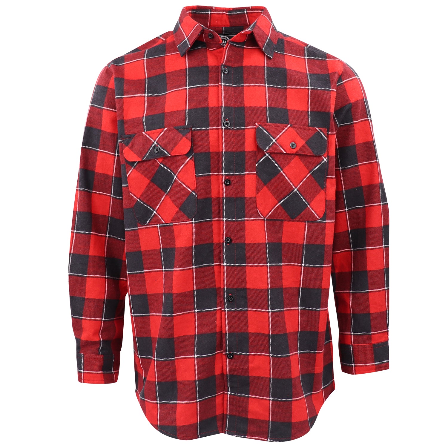 Men's 100% Cotton Flannelette Shirt Long Sleeve Plaid Check Flannel w Pockets, Lumberjack Red Buffalo Plaid, S