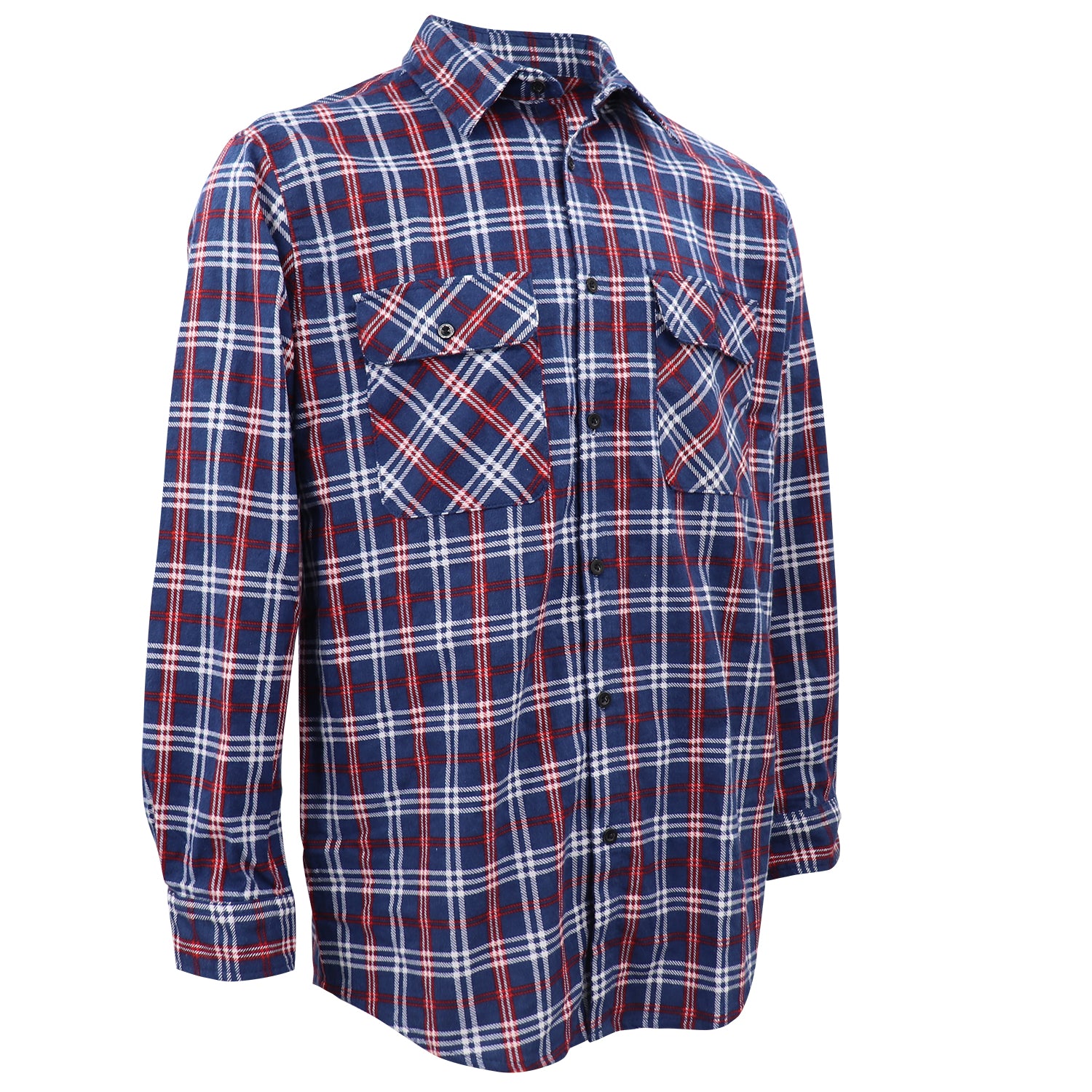 Men's 100% Cotton Flannelette Shirt Long Sleeve Plaid Check Flannel w Pockets, Patriot Blue Plaid, XL