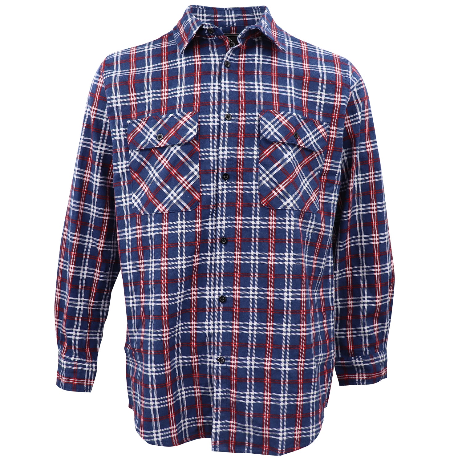 Men's 100% Cotton Flannelette Shirt Long Sleeve Plaid Check Flannel w Pockets, Patriot Blue Plaid, XL