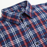 Men's Shirts: Men's 100% Cotton Flannelette Shirt Long Sleeve Plaid Check Flannel w Pockets, Patriot Blue Plaid, XL
