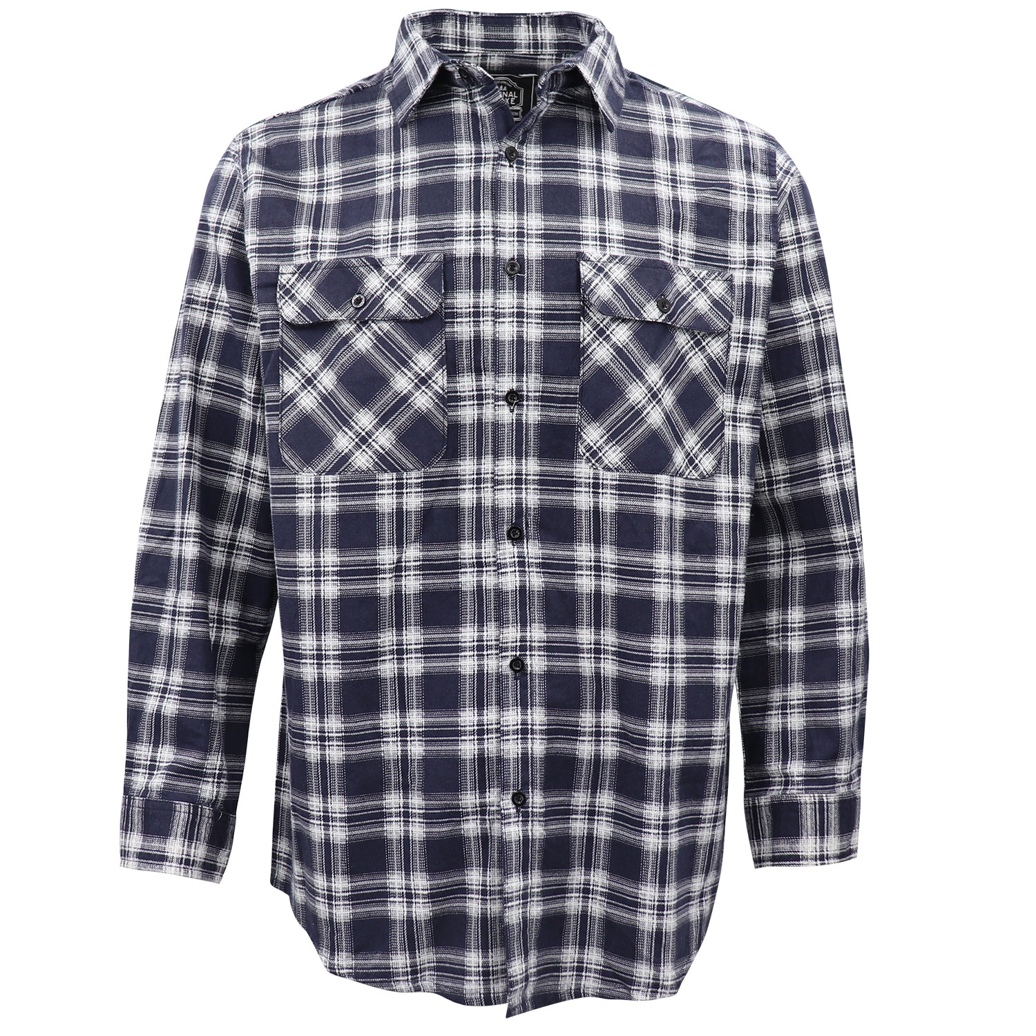 Men's 100% Cotton Flannelette Shirt Long Sleeve Plaid Check Flannel w Pockets, Midnight Navy Plaid, XL