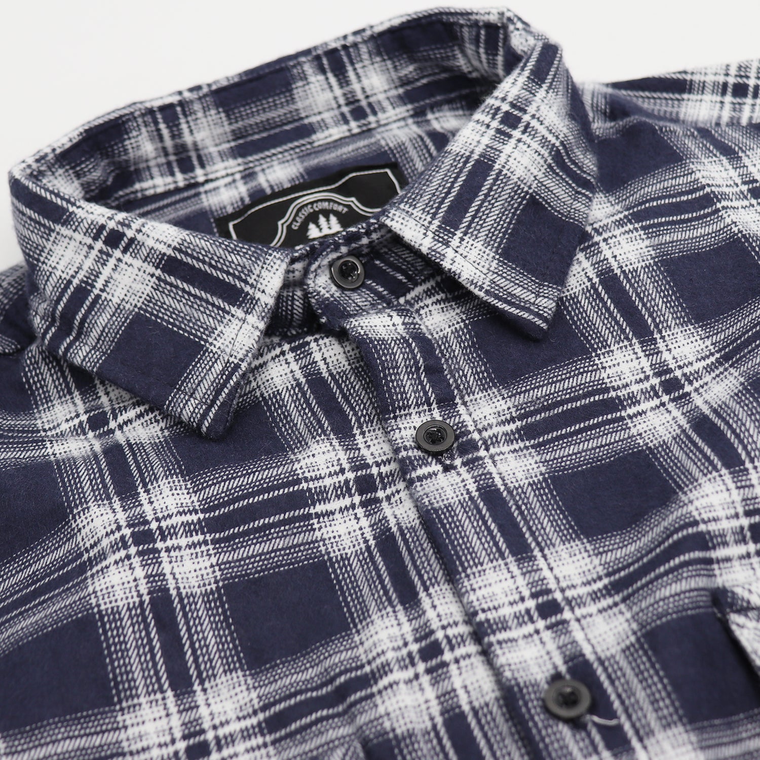 Men's 100% Cotton Flannelette Shirt Long Sleeve Plaid Check Flannel w Pockets, Midnight Navy Plaid, XL