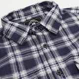 Men's Shirts: Men's 100% Cotton Flannelette Shirt Long Sleeve Plaid Check Flannel w Pockets, Midnight Navy Plaid, XL