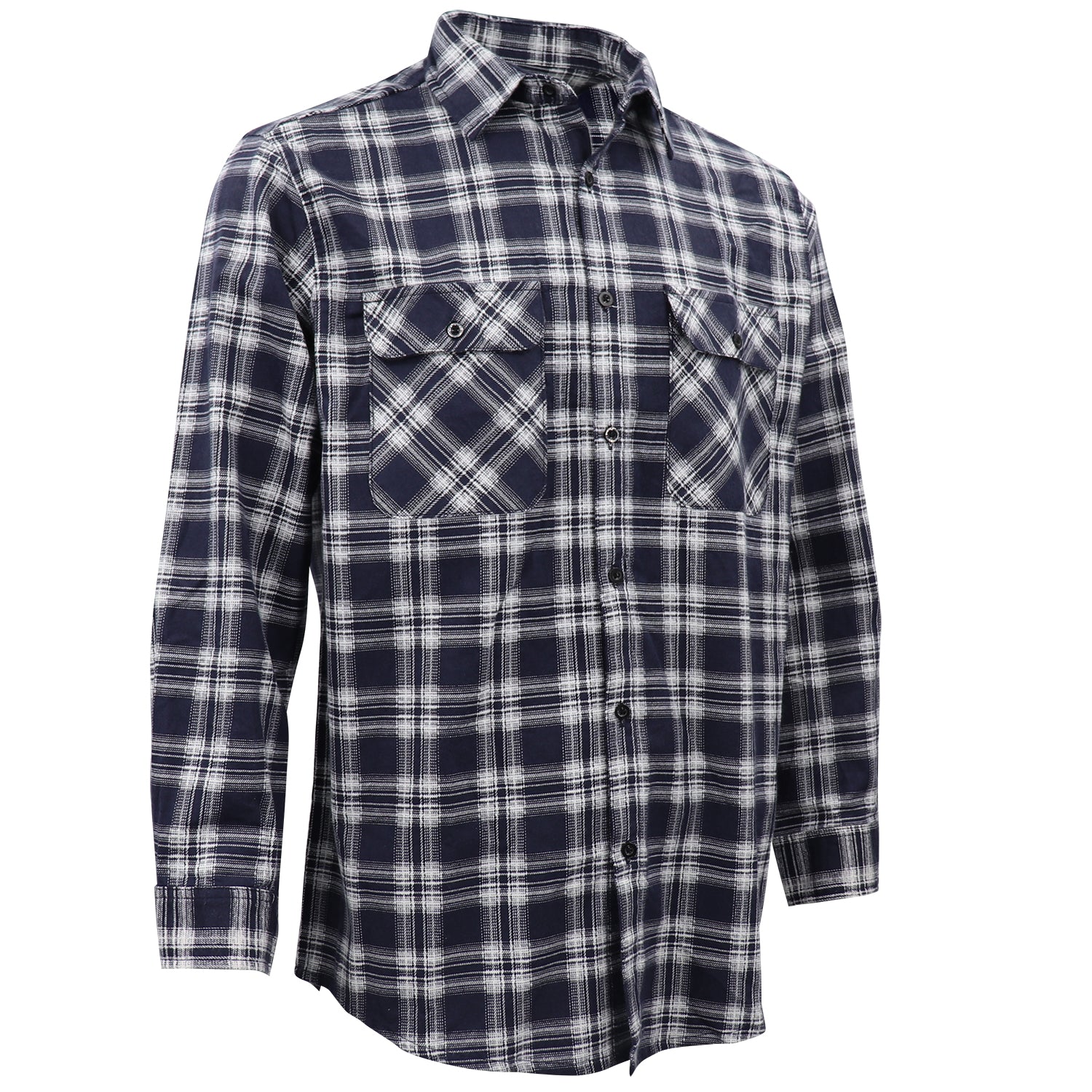 Men's 100% Cotton Flannelette Shirt Long Sleeve Plaid Check Flannel w Pockets, Midnight Navy Plaid, 3XL