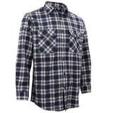 Men's Shirts: Men's 100% Cotton Flannelette Shirt Long Sleeve Plaid Check Flannel w Pockets, Midnight Navy Plaid, 3XL