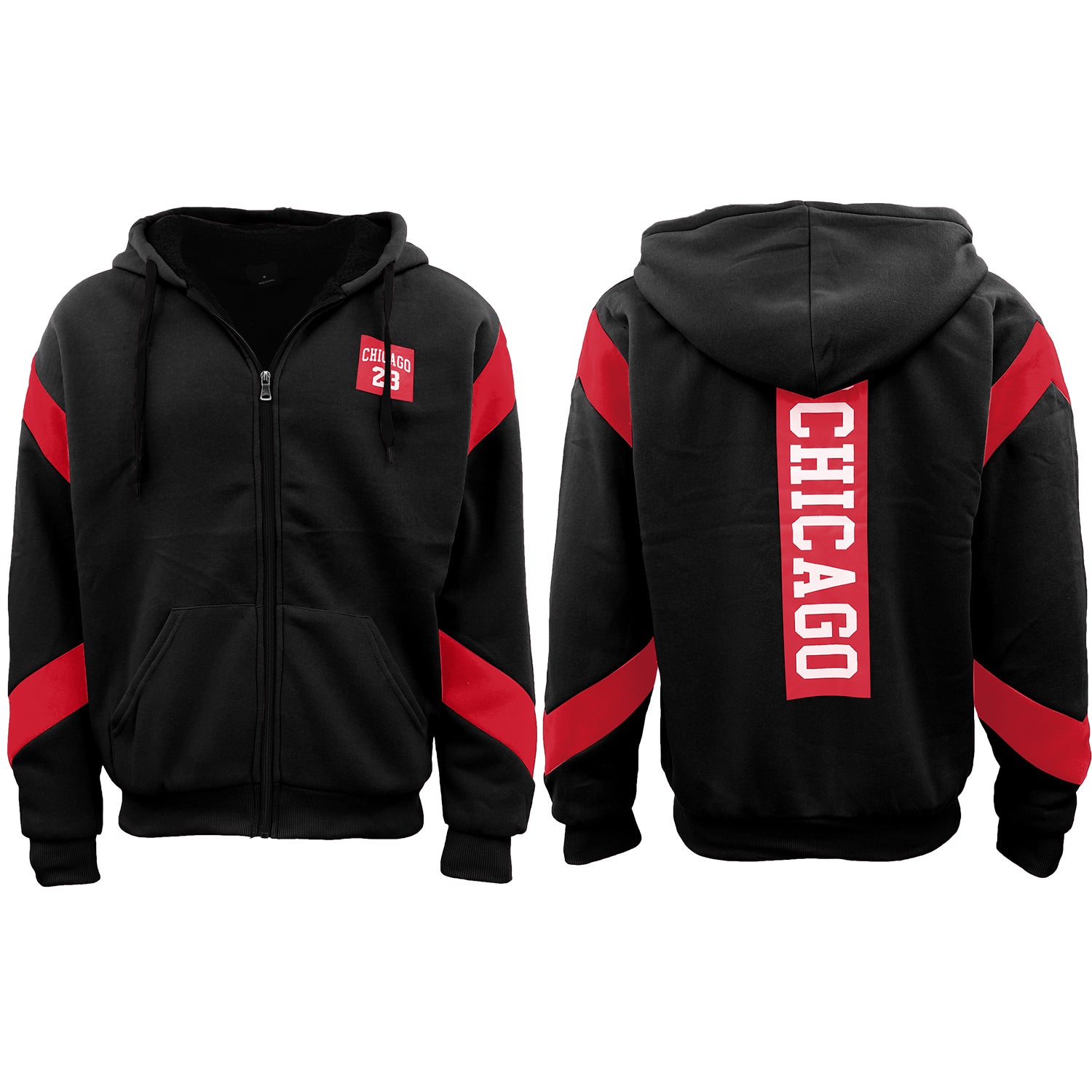 Men's Coats & Jackets: Mens Fleece Sherpa Fur Hooded Thick Winter Jacket Chicago 23 Michael Jordan Coat, Black, L