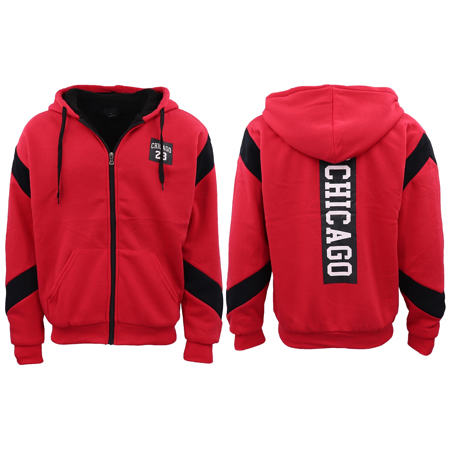 Men's Coats & Jackets: Mens Fleece Sherpa Fur Hooded Thick Winter Jacket Chicago 23 Michael Jordan Coat, Red, L