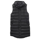 Women's Jackets & Coats: Women's Longline Padded Vest Hooded Jacket Puffer Puffy Quilted Zip Coat Gilet, Black, 18