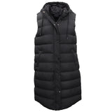Women's Jackets & Coats: Women's Longline Padded Vest Hooded Jacket Puffer Puffy Quilted Zip Coat Gilet, Black, 18
