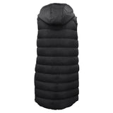 Women's Jackets & Coats: Women's Longline Padded Vest Hooded Jacket Puffer Puffy Quilted Zip Coat Gilet, Black, 18