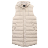 Women's Jackets & Coats: Women's Longline Padded Vest Hooded Jacket Puffer Puffy Quilted Zip Coat Gilet, Khaki, 10